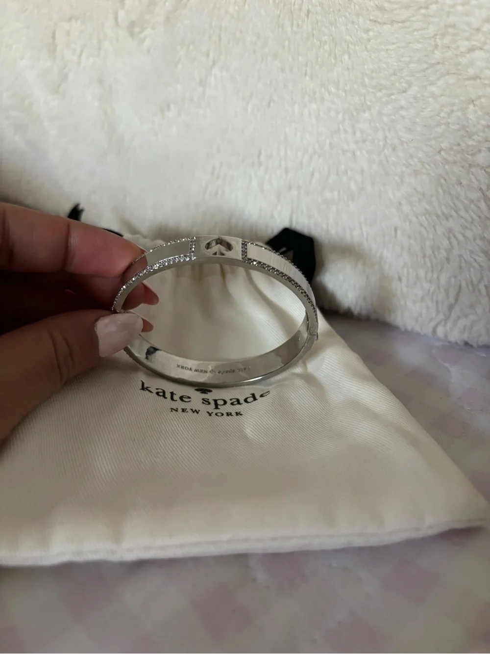 kate spade Silver Crystal-Trim Hinged Bangle Bracelet - Picture 2 of 3